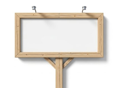 Empty wooden signboard mounted on a wooden post