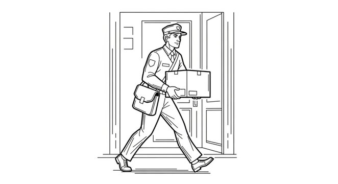 Illustration of a Postman Delivering a Package to a Door.