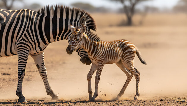 Zebra mother with cute foal