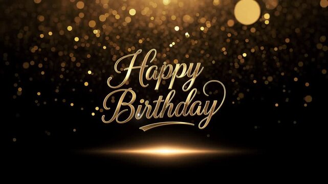 Dazzling golden Happy Birthday message glowing on sparkling dark festive background celebration