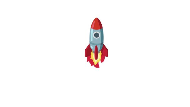 Cartoon Rocket Launching into Space with Flames and Smoke.