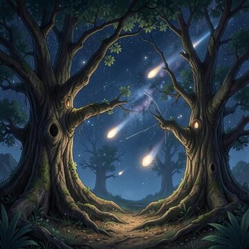 Ancient trees that sing to the stars their songs calling down co