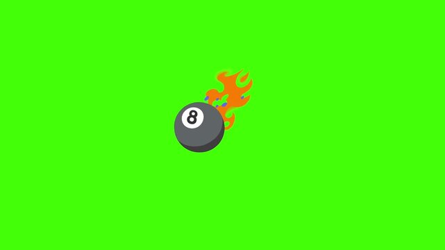 Eight Ball on Fire Animation Green Screen Background.