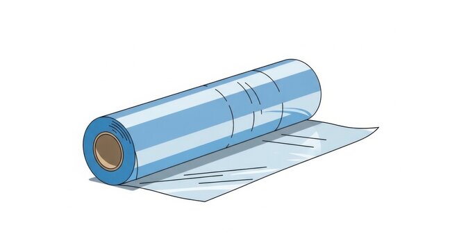 Roll of blue plastic film for packaging.