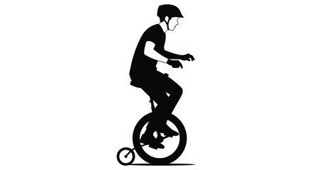 A cyclist riding a unicycle captured in a striking black silhouette © nhpvect02