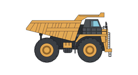Large yellow mining dump truck illustration, heavy equipment side view © Jembot