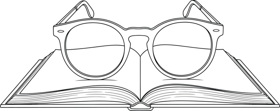 Glasses resting on an open book with cat ear design on temples