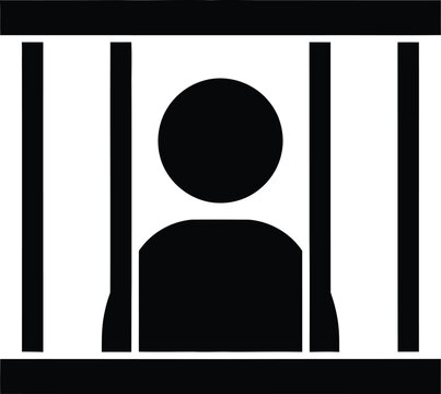 Black silhouette of a person inside a rectangular jail cell