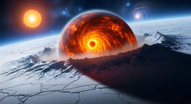 Tidally Locked Eyeball Earth Exoplanet Glowing Tropical Pupil Frozen Iris