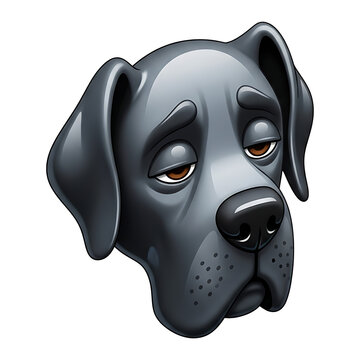 Cute 3D cartoon great dane dog face with tired bored expression, sleepy large breed pet head mascot for app, sticker, branding