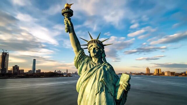 Statue of Liberty with New York Skyline.