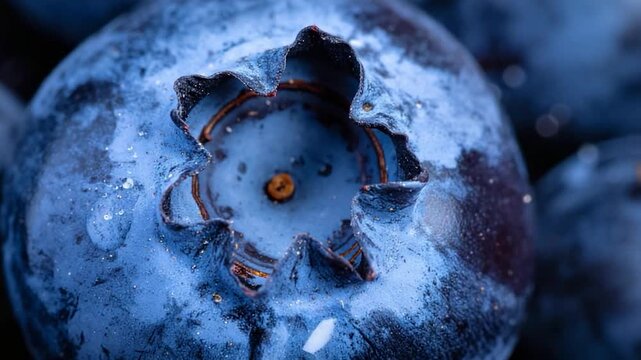 Macro shot of a single blueberry, showing the details of skin and texture