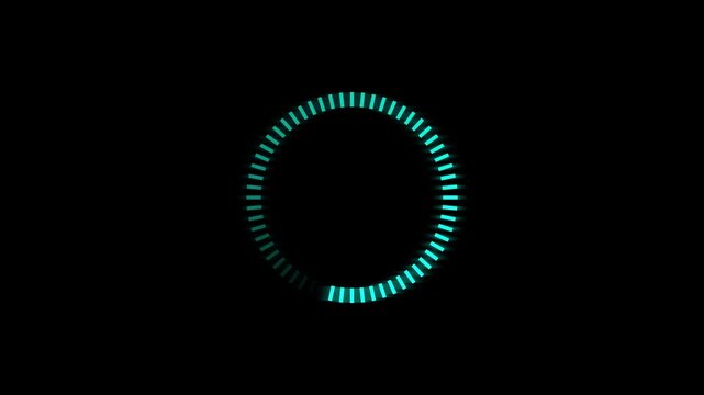 Futuristic Cyan Neon Circular Loading Bar Animation on Black Background