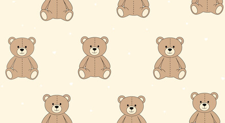 Obraz premium Cute Teddy Bear Pattern on Cream Background, Adorable Toy Illustration, Seamless Repeating Design
