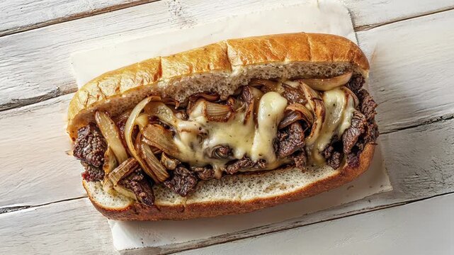classic philly cheesesteak sandwich with onions and melted cheese