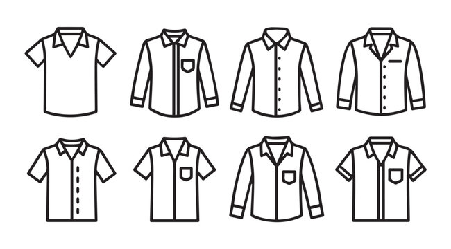 Collection of men's shirt outlines with varied collar styles on white background