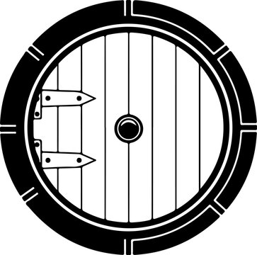 Round hobbit door silhouette vector illustration