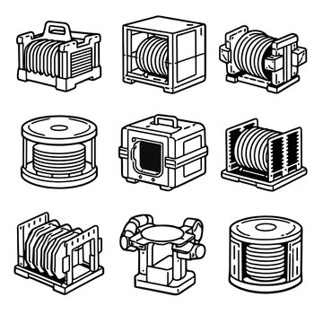 set of wire cable spool illustrations in various designs