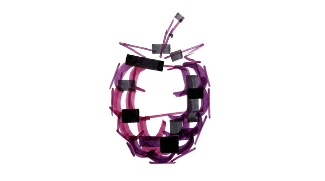 Purple raspberry sketch with black square highlights on png background.