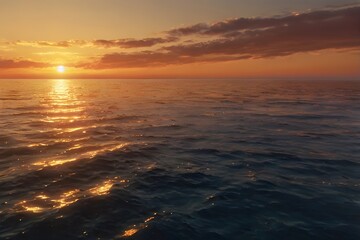 Obraz premium 水平線に沈む美しい夕陽と穏やかな海の風景（AI生成）