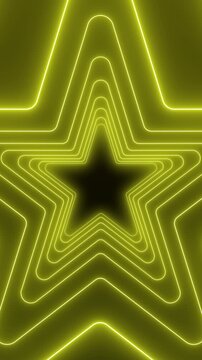 Vertical video animation of many stars in neon yellow on dark background - abstract background - seamless loop.