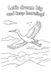 coloring book cute stork dreaming big and keep learning