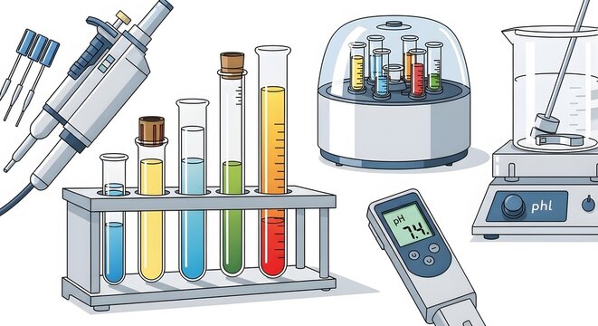Colorful Laboratory Test Tubes and Equipment in Modern Science Lab
