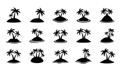 Tropical island silhouette icon set vector palm tree beach summer collection © MdShohagAhammad