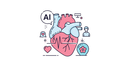 Fototapeta premium AI Heart Health Monitoring Concept: Artificial Intelligence in Cardiology and Healthcare