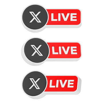 3D x twitter logo alongside a LIVE indicator, commonly used to show that a content creator is currently broadcasting on the platform. 