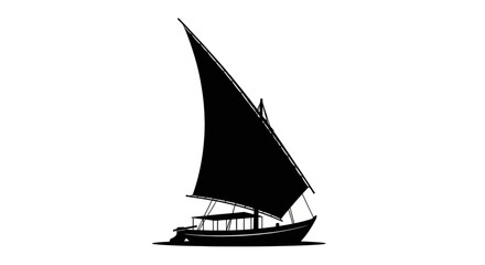 Traditional Dhow Boat Silhouette with Large Sail on White Background © Ahmad