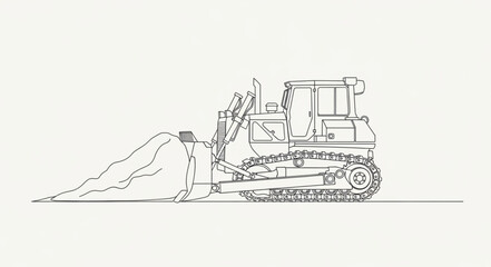 Line Art Illustration of a Bulldozer Pushing Dirt. © Hasyim