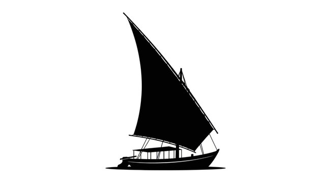 Traditional Dhow Boat Silhouette with Large Sail on White Background