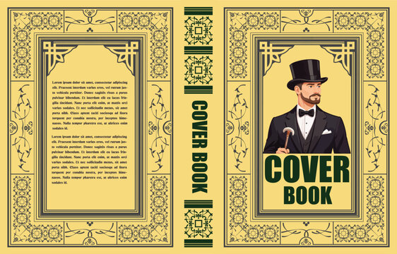 078-27-Classic book jacket template featuring a distinguished man in a top hat and a decorative frame