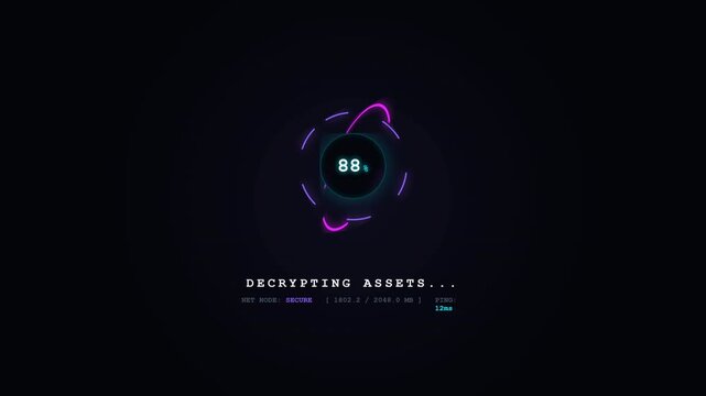 Futuristic sci-fi HUD animation of a decryption progress bar completing successfully