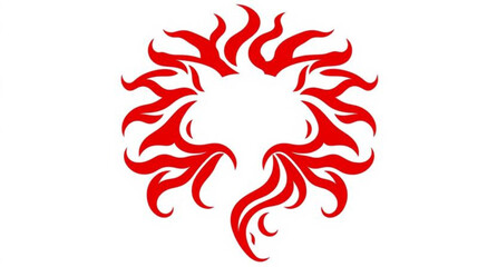 Fototapeta premium Red hot chili pepper vector illustration featuring a tribal dragon and phoenix fire pattern with floral ornament elements in a sun symbol style