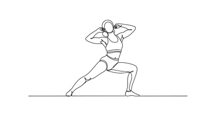 Fototapeta premium Woman doing side lunge exercise with hands behind head, fitness and workout concept