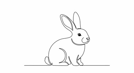 Fototapeta premium Minimalist rabbit line art, simple bunny illustration, single continuous line drawing, white background
