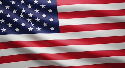 Fototapeta premium Close up of a waving United States flag with stars and stripes, symbolizing patriotism, freedom, and national pride, with realistic fabric texture and dynamic folds