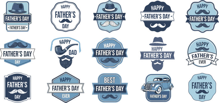 Fathers day badges labels vintage designs for dad's special day