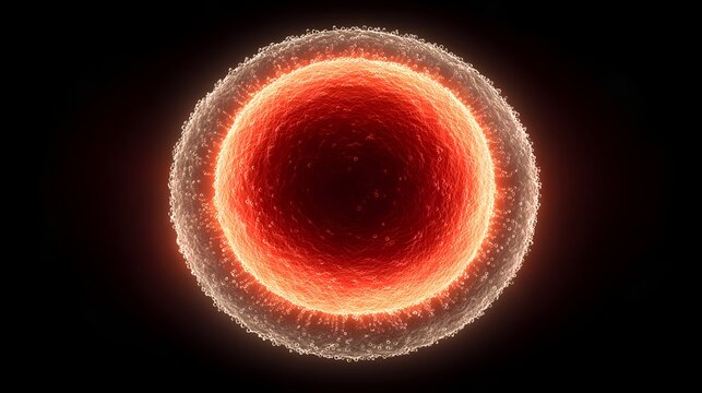 An ovum, or egg cell, glows with potential against the dark background, representing the very beginning of life and cellular biology.