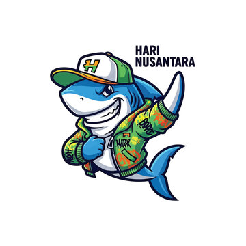 Shark mascot wearing green jacket and cap