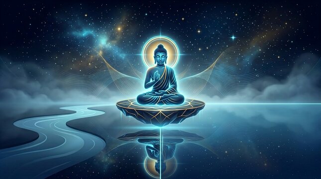 Vesak Day Spiritual Illustration with Buddha Meditation Pose