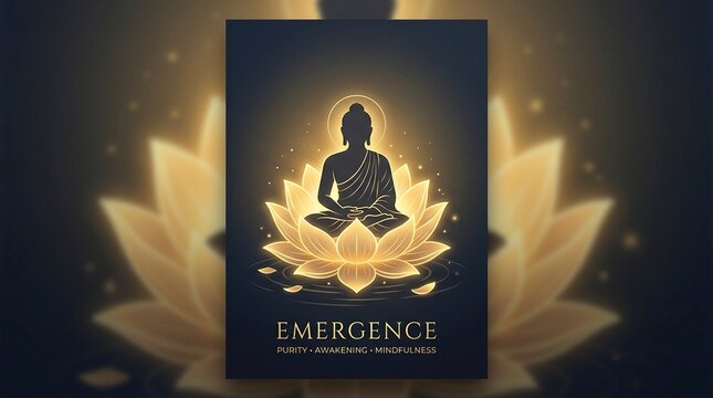 Vesak Festival Background with Meditation Buddha and Glow Effect