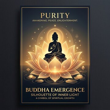 Vesak Festival Background with Meditation Buddha and Glow Effect