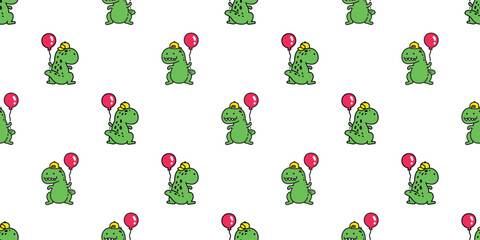 dinosaur seamless pattern Tyrannosaurus rex t-rex balloon cartoon vector character doodle illustration wrapping paper tile background repeat wallpaper scarf isolated design © CNuisin