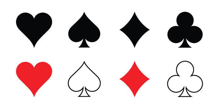 Card suits hearts spades diamonds clubs black playing cards icons vector symbols isolated graphic design elements