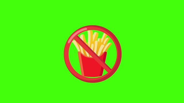 No French Fries Allowed Sign on Green Screen Background.