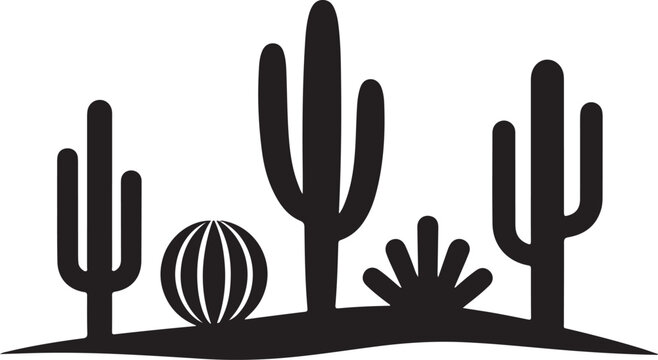 Desert cactus landscape silhouette icon nature desert plants scenery