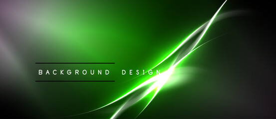 Obraz premium Abstract neon lines over dark green background. Modern design with glowing elements, creating dynamic visual effect. Simple, elegant.